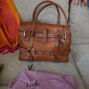 Vintage Luella Brown Leather Gisele Satchel Handbag Heart Tote Buckle Bag